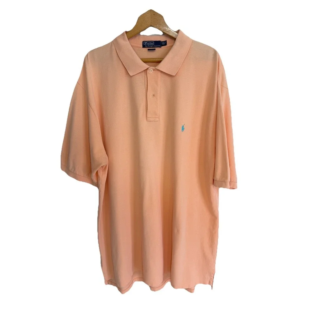 Ralph Lauren Men Polo Orange  Short Sleeve Classic 100% Cotton 2XLT Pony Preppy